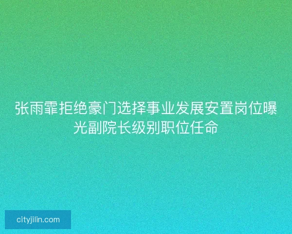 张雨霏拒绝豪门选择事业发展安置岗位曝光副院长级别职位任命